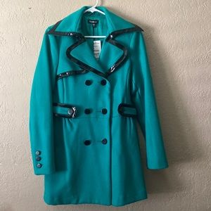 Bebe Teal Trench coat with Black accent